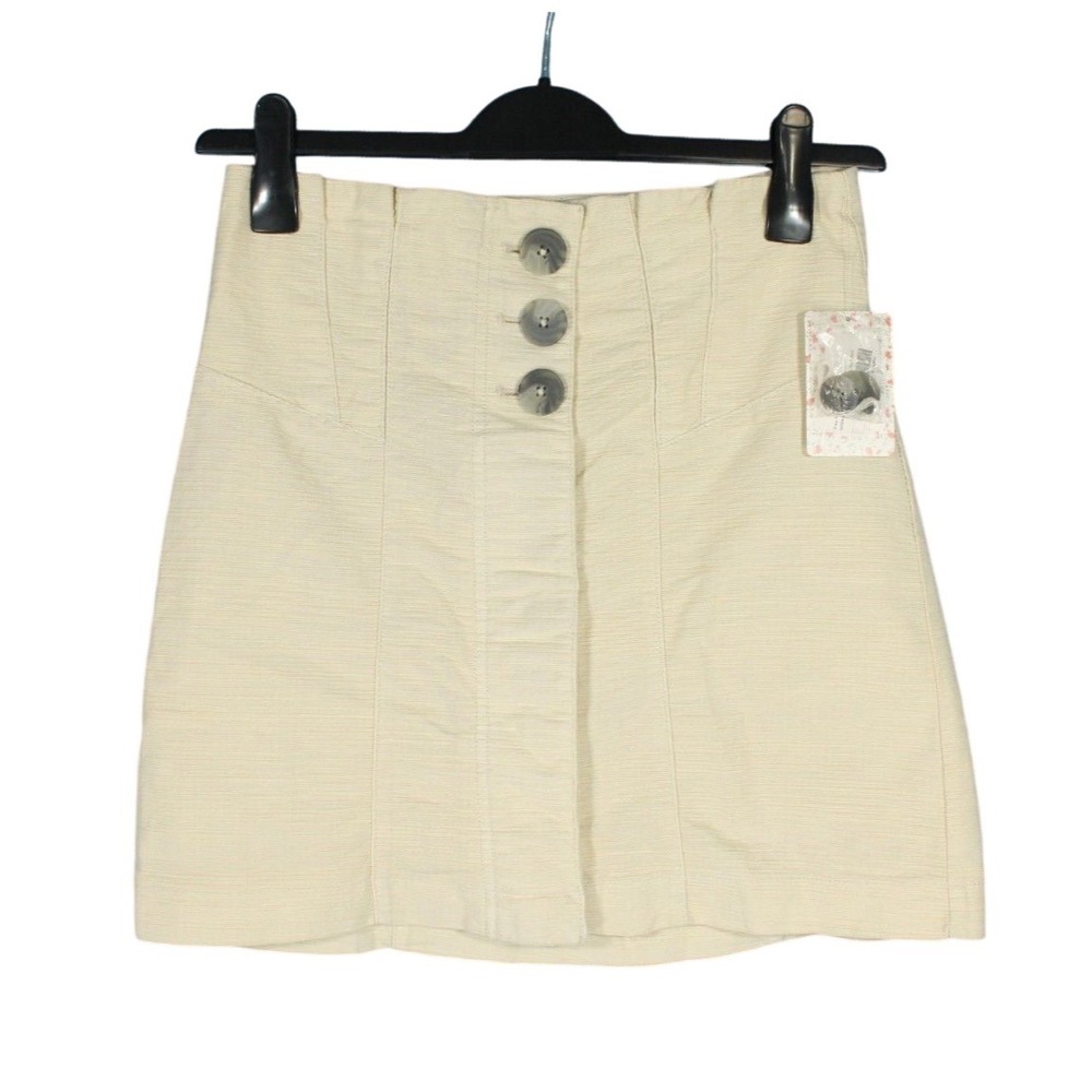 NWT FREE PEOPLE Cream EVERY MINUTE EVERY HOUR Twill A-LINE MINI SKIRT Sz 6